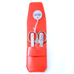 Alpen - Manikürset mit Lasche, 4-tlg., inox. (matt), Kunststoffetui, Rot - 6800R-RED