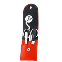 Alpen - Manikürset mit Druckknopf, 4-tlg., vernickelt, Rinds-Nappaleder, Rot - 6804-RED