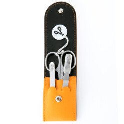 Alpen - Manikürset mit Druckknopf, 4-tlg., inox. (matt), Rinds-Nappaleder, Orange - 6804R-ORANGE