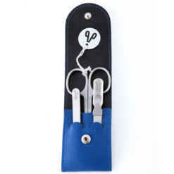 Alpen - Manikürset mit Druckknopf, 4-tlg., inox. (matt), Rinds-Nappaleder, Blau - 6804R-BLUE