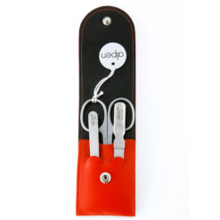 Alpen - Manikürset mit Druckknopf, 4-tlg., inox. (matt), Rinds-Nappaleder, Rot - 6804R-RED