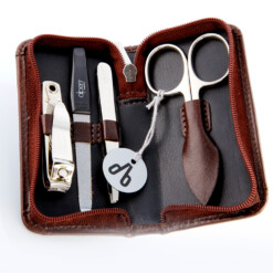 Alpen - Manikürset mit Zipp, 5-tlg., vernickelt, Rinds-Nappaleder, Braun - 6820-BROWN