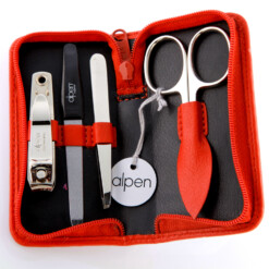 Alpen - Manikürset mit Zipp, 5-tlg., vernickelt, Rinds-Nappaleder, Rot - 6820-RED