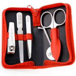 Alpen - Manikürset mit Zipp, 5-tlg., inox. (matt), Rinds-Nappaleder, Rot - 6820R-RED