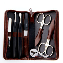 Alpen - Manikürset mit Zipp, 7-tlg., vernickelt, Rinds-Nappaleder, Braun - 6822-BROWN