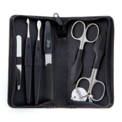 Alpen - Manikürset mit Zipp, 7-tlg., vernickelt, Rinds-Nappaleder, Schwarz - 6822-BLACK