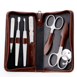 Alpen - Manikürset mit Zipp, 7-tlg., inox. (matt), Rinds-Nappaleder, Braun - 6822R-BROWN