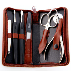 Alpen - Manikürset mit Zipp, 7-tlg., vernickelt, Rinds-Nappaleder, Braun - 6823-BROWN