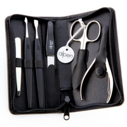 Alpen - Manikürset mit Zipp, 7-tlg., vernickelt, Rinds-Nappaleder, Schwarz - 6823-BLACK