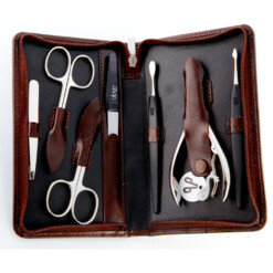 Alpen - Manikürset mit Zipp, 8-tlg., vernickelt, Rinds-Nappaleder, Braun - 6824-BROWN
