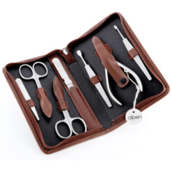 Alpen - Manikürset mit Zipp, 8-tlg., inox. (matt), Rinds-Nappaleder, Braun - 6824R-BROWN