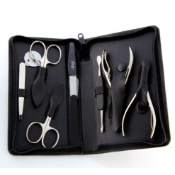 Alpen - Manikürset mit Zipp, 8-tlg., vernickelt, Rinds-Nappaleder, Schwarz - 6825-BLACK
