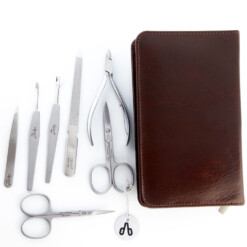 Alpen - Manikürset mit Zipp, 8-tlg., inox. (matt), Rindsnappa genarbt, Braun - 6826R-BROWN