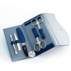 Alpen - Manikürset mit Druckknopf, 6-tlg., vernickelt, Nappaleder, Blau - 6836-BLUE