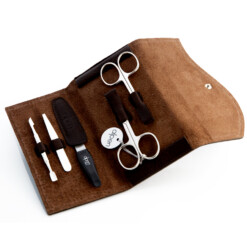 Alpen - Manikürset mit Druckknopf, 6-tlg., vernickelt, Nappaleder, Tabakbraun - 6836-TOBACCO