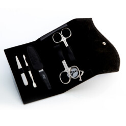 Alpen - Manikürset mit Druckknopf, 6-tlg., vernickelt, Nappaleder, Schwarz - 6836-BLACK