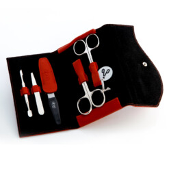 Alpen - Manikürset mit Druckknopf, 6-tlg., vernickelt, Nappaleder, Rot - 6836-RED