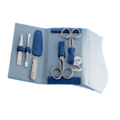 Alpen - Manikürset mit Druckknopf, 6-tlg., inox. (matt), Nappaleder, Blau - 6836R-BLUE