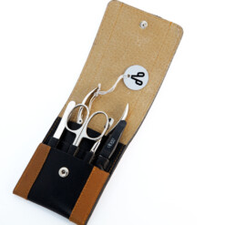 Alpen - Manikürset mit Druckknopf, 6-tlg., vernickelt, Rindsleder, Schwarz - 6837-BLACK