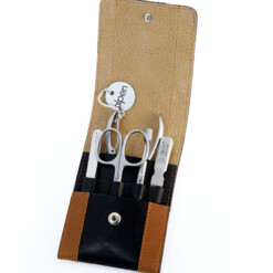 Alpen - Manikürset mit Druckknopf, 6-tlg., inox. (matt), Rindsleder, Schwarz - 6837R-BLACK