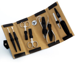 Alpen - Manikürset "Rolle" mit Druckknopf, 9-tlg., vernickelt, Rindsleder, Schwarz - 6839-BLACK