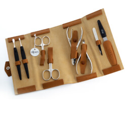 Alpen - Manikürset "Rolle" mit Druckknopf, 9-tlg., vernickelt, Rindsleder, Tabakbraun - 6839-TOBACCO