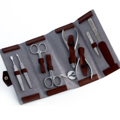 Alpen - Manikürset "Rolle" mit Druckknopf, 9-tlg., inox. (matt), Rindsleder, Bordeauxrot - 6839R-BORDEAUX