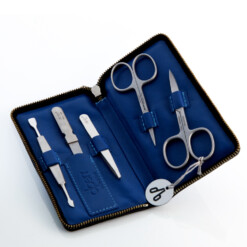 Alpen - Manikürset mit Zipp, 6-tlg., inox. (matt), Hirschleder "Soft Line", Blau - 6842R-BLUE