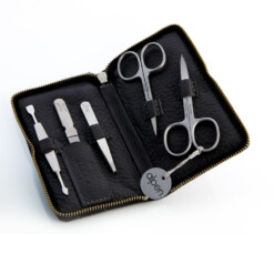 Alpen - Manikürset mit Zipp, 6-tlg., inox. (matt), Hirschleder "Soft Line", Schwarz - 6842R-BLACK