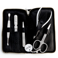 Alpen - Manikürset mit Zipp, 6-tlg., inox. (matt), Hirschleder "Soft Line", Schwarz - 6843R-BLACK