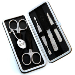 Alpen - Manikürset mit Rahmen, 6-tlg., inox. (matt), russisches Rindsleder, Schwarz - 6862R-BLACK