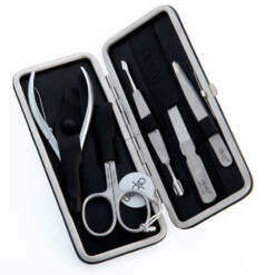 Alpen - Manikürset mit Rahmen, 6-tlg., inox. (matt), russisches Rindsleder, Schwarz - 6863R-BLACK