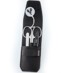 Alpen - Manikürset mit Lasche, 4-tlg., vernickelt, Rindsleder, Schwarz - 6871-BLACK