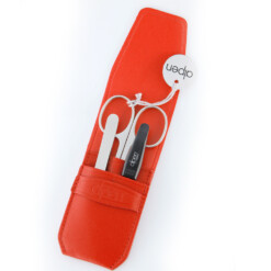Alpen - Manikürset mit Lasche, 4-tlg., vernickelt, Rindsleder, Rot - 6871-RED