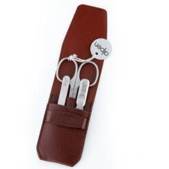 Alpen - Manikürset mit Lasche, 4-tlg., inox. (matt), Rindsleder, Bordeauxrot - 6871R-BORDEAUX