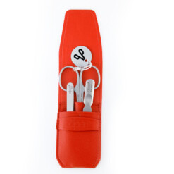Alpen - Manikürset mit Lasche, 4-tlg., inox. (matt), Rindsleder, Rot - 6871R-RED