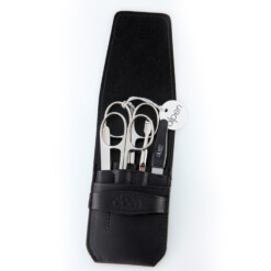 Alpen - Manikürset mit Lasche, 6-tlg., vernickelt, Rindsleder, Schwarz - 6872-BLACK