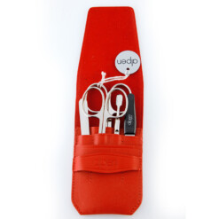 Alpen - Manikürset mit Lasche, 6-tlg., vernickelt, Rindsleder, Rot - 6872-RED