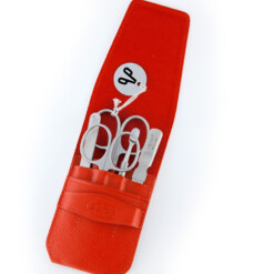 Alpen - Manikürset mit Lasche, 6-tlg., inox. (matt), Rindsleder, Rot - 6872R-RED