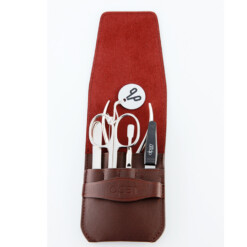 Alpen - Manikürset mit Lasche, 6-tlg., vernickelt, Rindsleder, Bordeauxrot - 6873-BORDEAUX