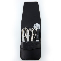 Alpen - Manikürset mit Lasche, 6-tlg., vernickelt, Rindsleder, Schwarz - 6873-BLACK