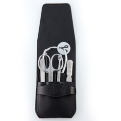 Alpen - Manikürset mit Lasche, 6-tlg., inox. (matt), Rindsleder, Schwarz - 6873R-BLACK