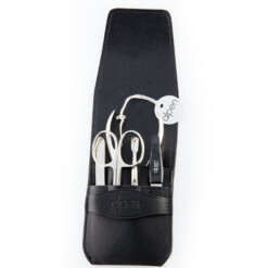 Alpen - Manikürset mit Lasche, 6-tlg., vernickelt, Rindsleder, Schwarz - 6874-BLACK