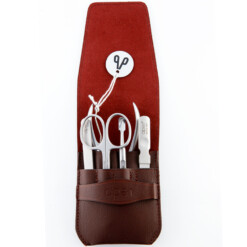 Alpen - Manikürset mit Lasche, 6-tlg., inox. (matt), Rindsleder, Bordeauxrot - 6874R-BORDEAUX