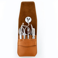 Alpen - Manikürset mit Lasche, 6-tlg., inox. (matt), Rindsleder, Tabakbraun - 6874R-TOBACCO