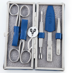 Alpen - Manikürset mit Rahmen, 6-tlg., inox. (matt), Nappaleder, Blau - 6882R-BLUE