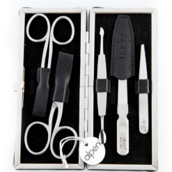 Alpen - Manikürset mit Rahmen, 6-tlg., inox. (matt), Nappaleder, Schwarz - 6882R-BLACK