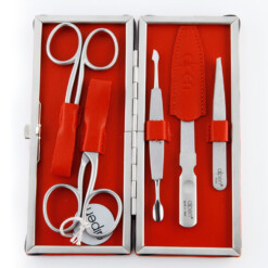 Alpen - Manikürset mit Rahmen, 6-tlg., inox. (matt), Nappaleder, Rot - 6882R-RED