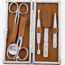 Alpen - Manikürset mit Rahmen, 6-tlg., inox. (matt), Nappaleder, Tabakbraun - 6882R-TOBACCO