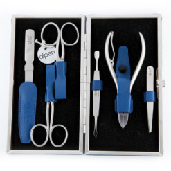Alpen - Manikürset mit Rahmen, 7-tlg., inox. (matt), Nappaleder, Blau - 6884R-BLUE